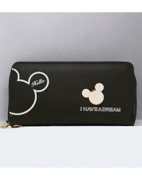 Minnie Mickey Mouse Wristlet Clutch Convertible Wallet Black